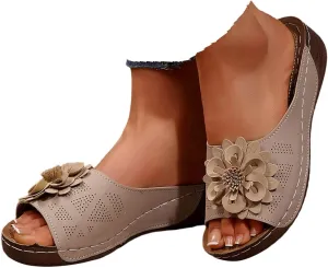 Women's Memory Foam Platform Slides Sandals Breathable Arch Support Walking Shoes, Open-Toe Wedge Beach Sandals with Cushioning