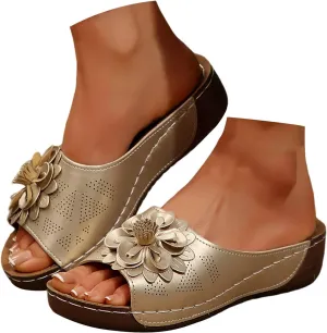 Women's Memory Foam Platform Slides Sandals Breathable Arch Support Walking Shoes, Open-Toe Wedge Beach Sandals with Cushioning