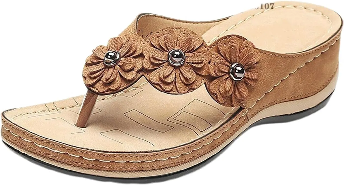 Women's Platform Wedge Flip Flops Sandals with Arch Support Comfort Cross Strap Flowers Slide Sandals Shock Absorbtion Breathable Bohemia Flat Shoes Casual Thong Sandal 2025