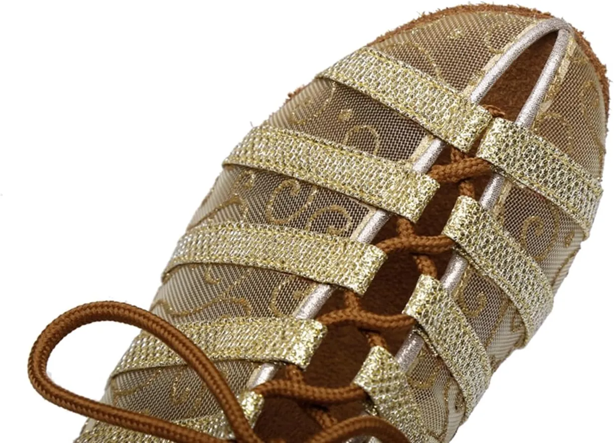 Women's Stylish Round Toe Mesh Sparkle Material Synthetic Ballroom Morden Tango Party Wedding Professional Dance Shoes
