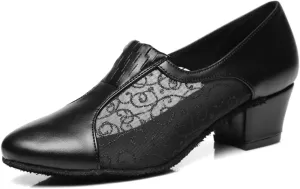 Women's Stylish Round Toe Synthetic Ballroom Morden Tango Party Wedding Professional Dance Shoes Black US 8