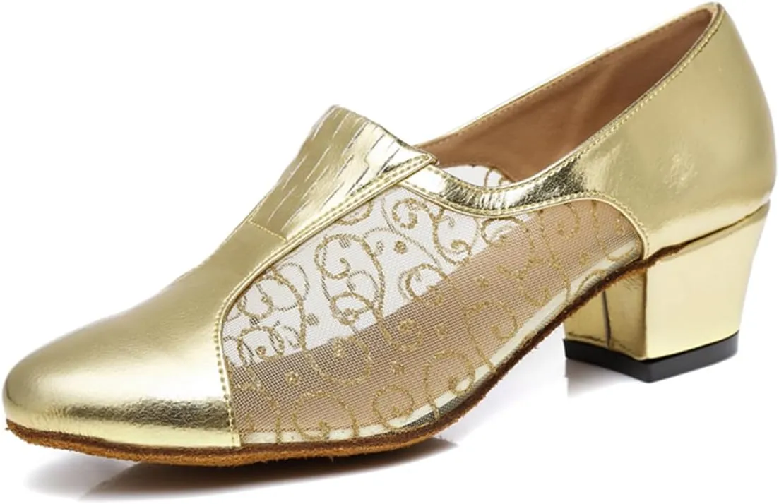 Women's Stylish Round Toe Synthetic Ballroom Morden Tango Party Wedding Professional Dance Shoes Gold US 7.5