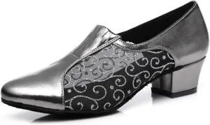 Women's Stylish Round Toe Synthetic Ballroom Morden Tango Party Wedding Professional Dance Shoes Grey US 10