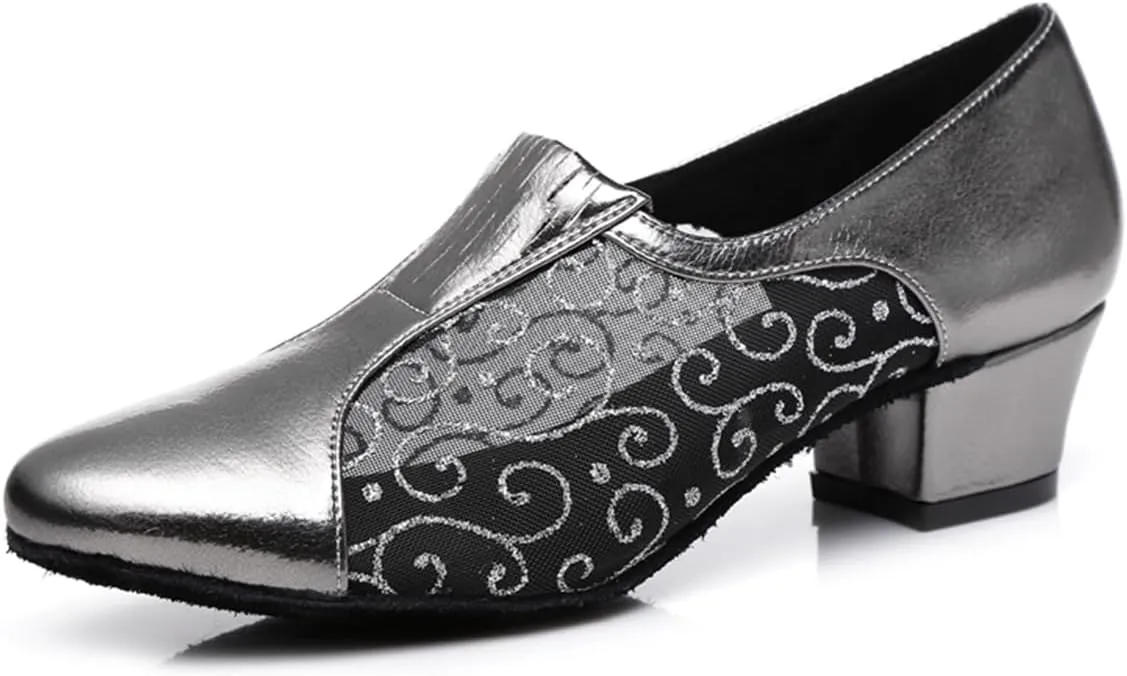 Women's Stylish Round Toe Synthetic Ballroom Morden Tango Party Wedding Professional Dance Shoes Grey US 9