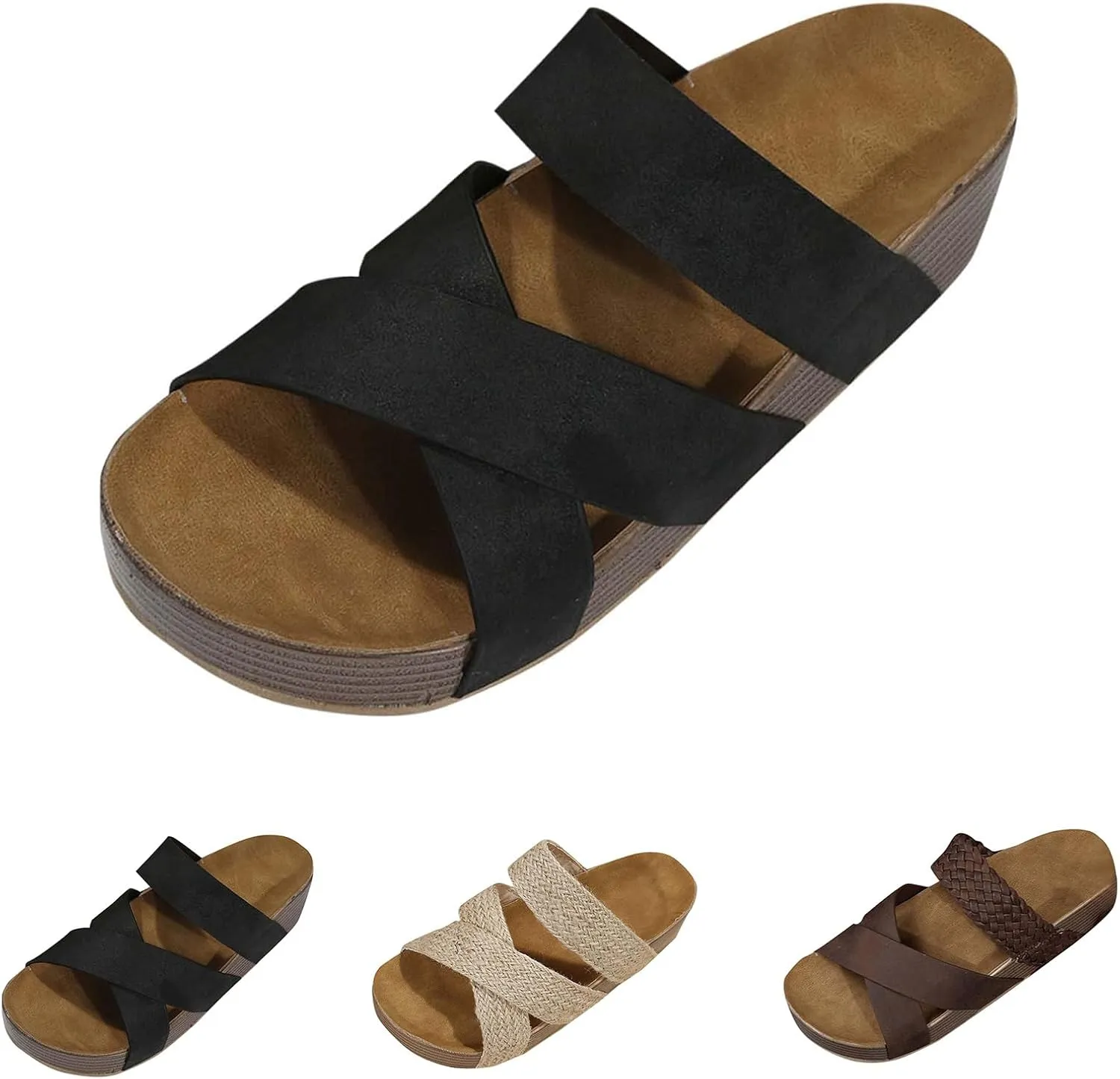 Womens Summer Braided Slide Sandals Crisscross Strap Sandals Platform Wedge Sandal Comfortable Open Toe Slip On Shoes Fashion Casual Hollow Shoes Lightweight Outdoor Slippers
