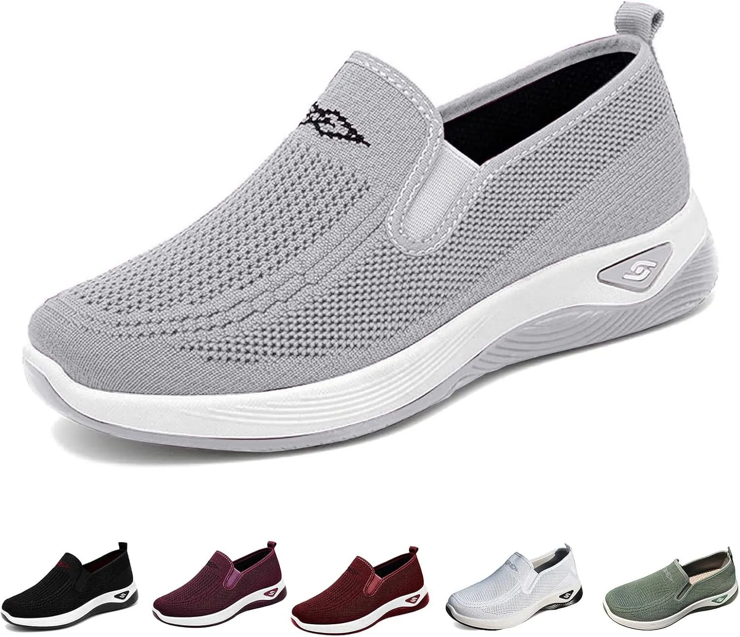 Women's Woven Orthopedic Shoes Comfortable Walking Shoe Breathable Mesh Summer Sneakers Lightweight Wide Width Slip on Shoes Diabetic Nurse Sneaker with Arch Support