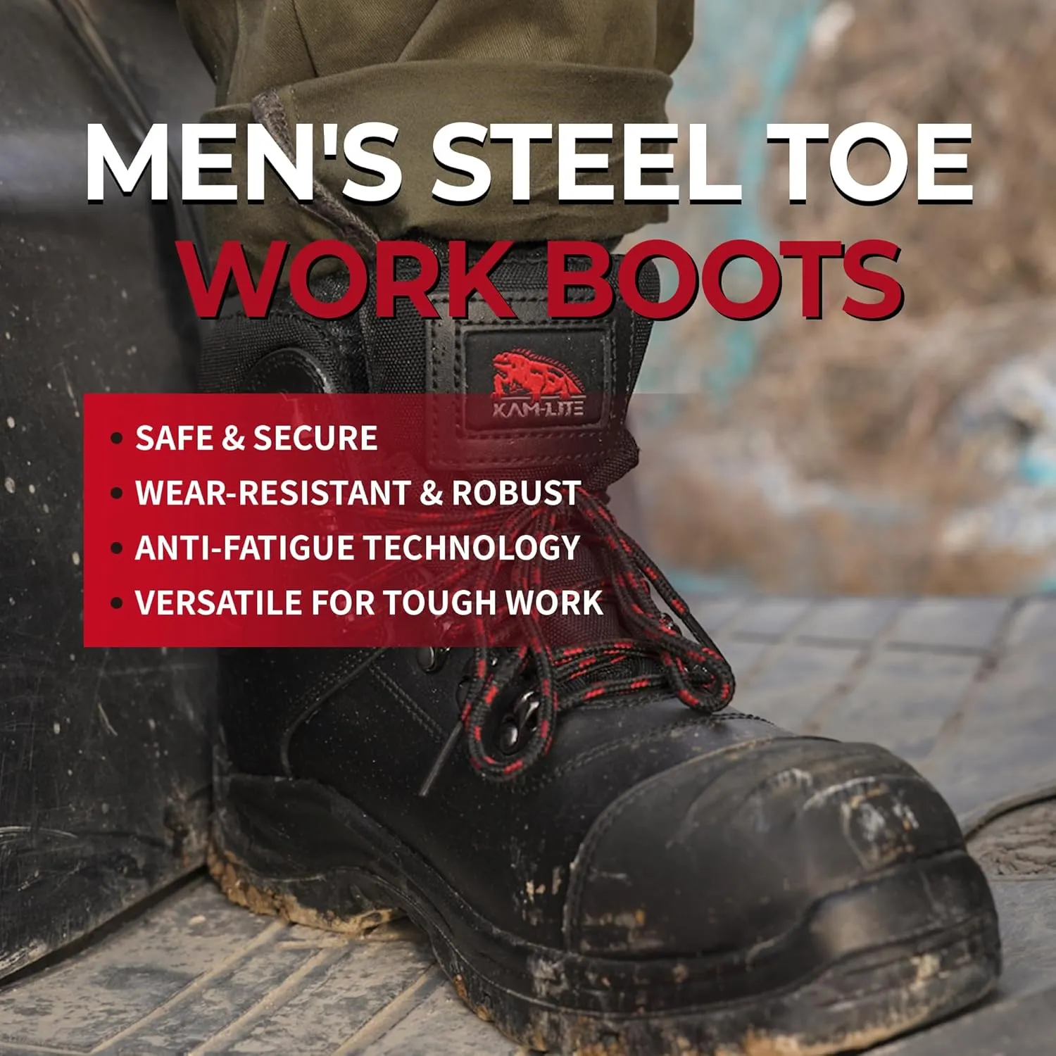Work Boots for Men, Steel Toe Waterproof Safety Boots, Comfortable Non-Slip Puncture Resistant Durable Leather Heavy Duty Construction Industrial