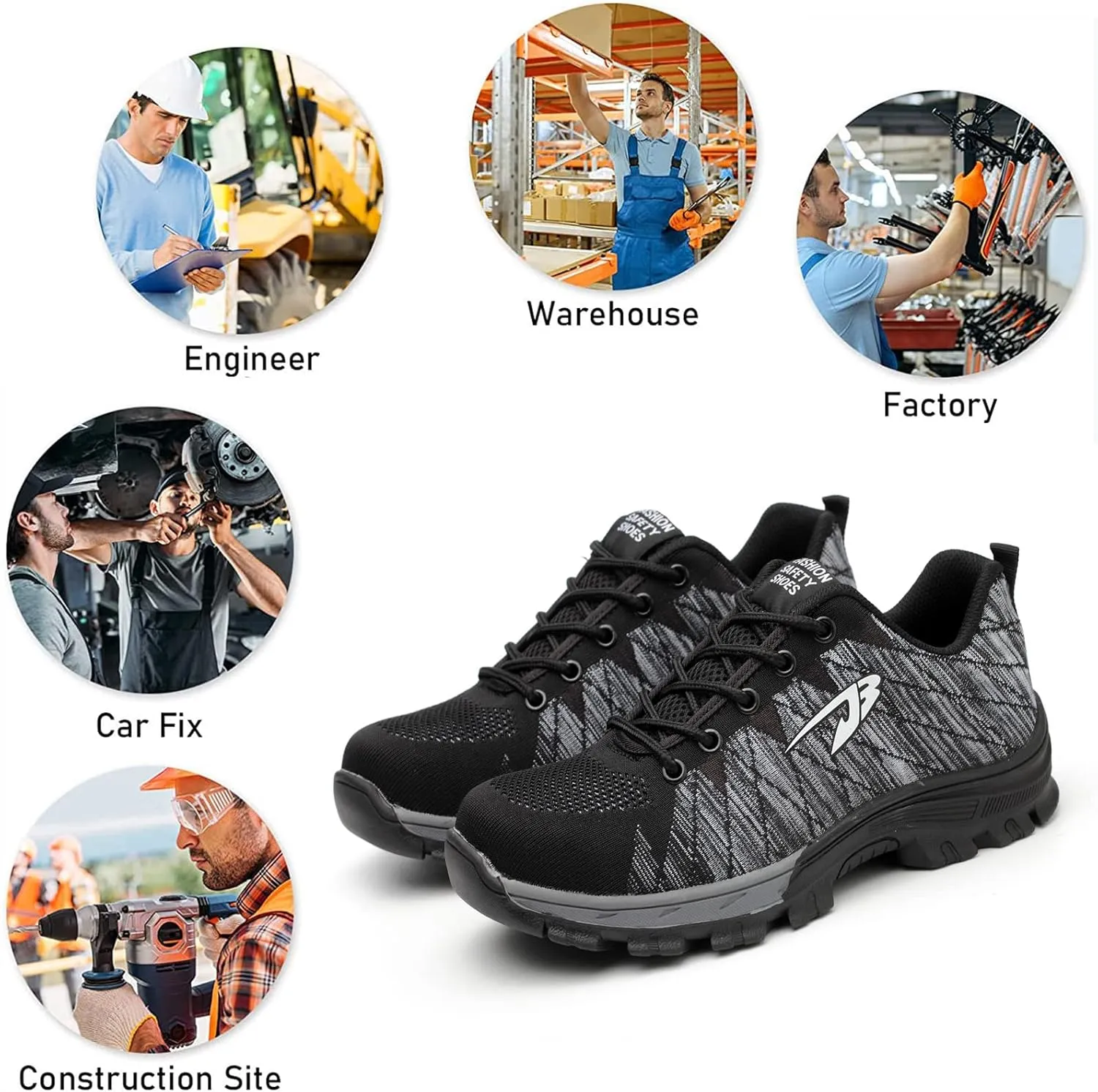 Work Safety Shoes for Men Womens,Lightweight Safety Shoes Slip Resistant Work Sneaker Breathable Puncture Proof Shoes