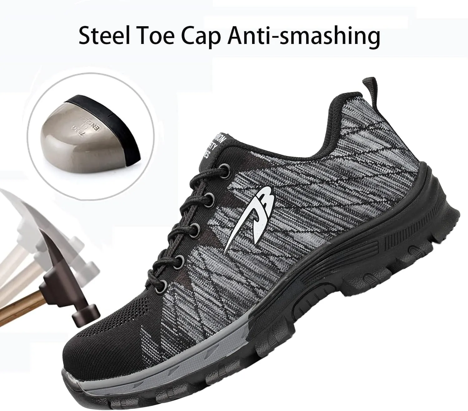 Work Safety Shoes for Men Womens,Lightweight Safety Shoes Slip Resistant Work Sneaker Breathable Puncture Proof Shoes