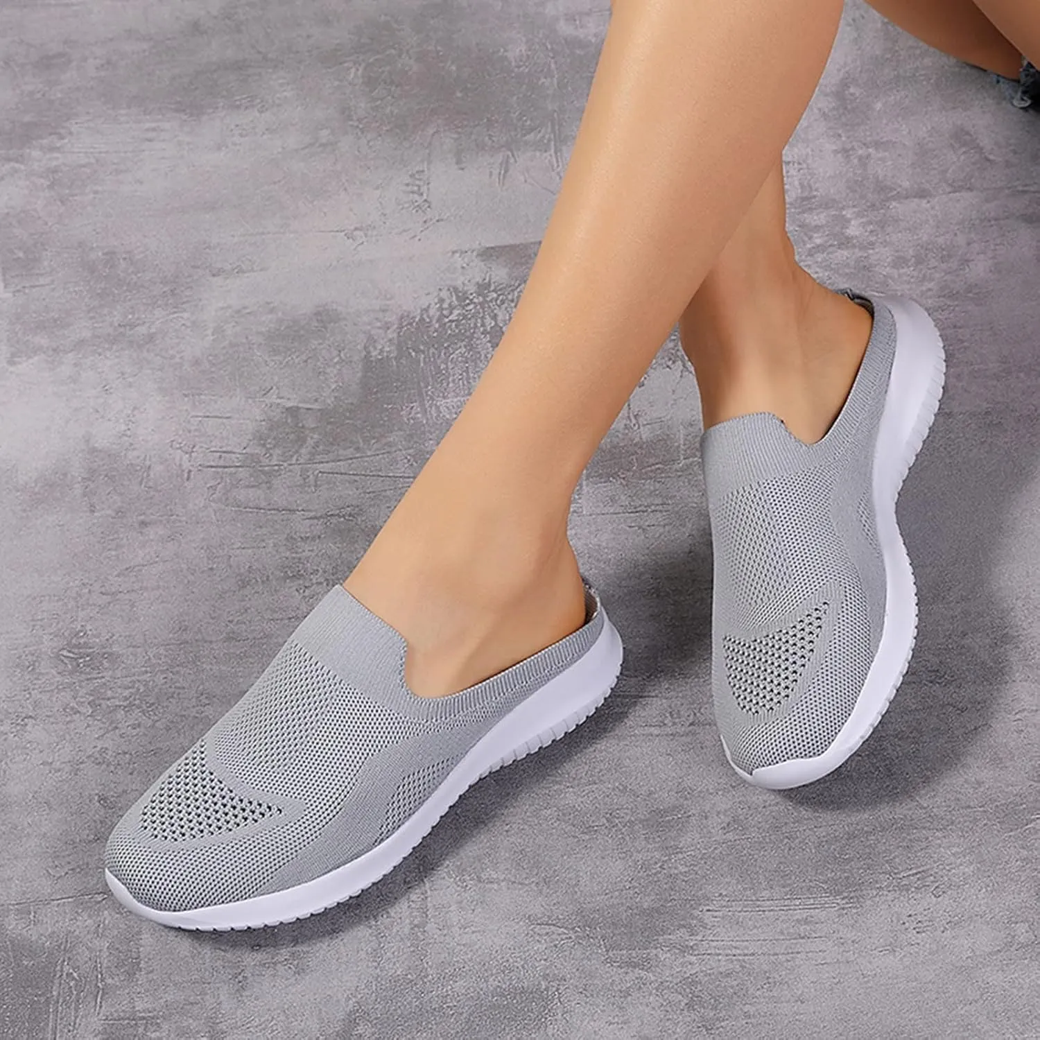 ZSpzx Women's Slip On Loafers Low Top Mesh Ballet Flat Nurse Walking Sneakers Round Toe Memory Foam Casual Boat Shoes Jogging Comfortable Closed Toe Lightweight Shoes for Daily Wear